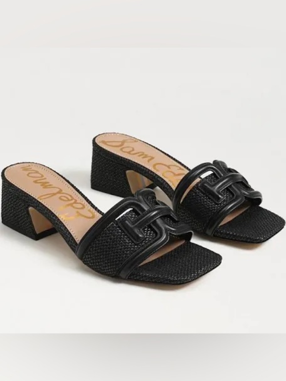 Sam Edelman Black Braided Slide Mules with Low Block Heel